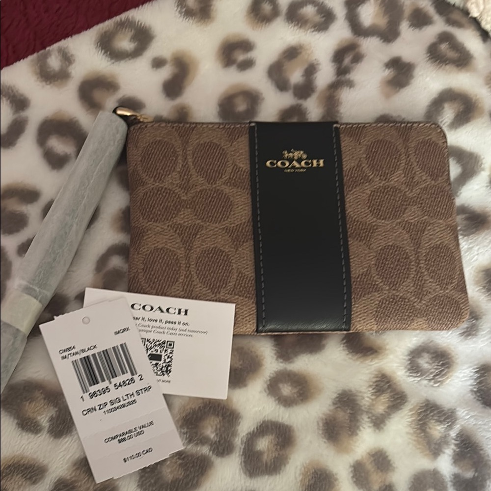 Coach Signature Brown and Black Wristlet